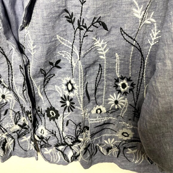 Coldwater Creek Womens Blue Linen Embroidered Jacket M Floral Design Long Sleeve - Picture 10 of 10